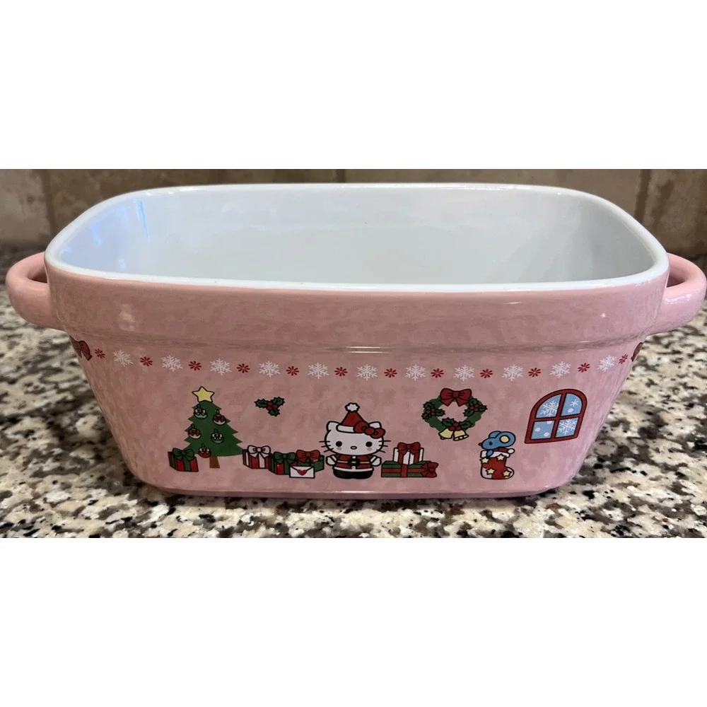 Hello Kitty Christmas Santa Rectangular Loaf Pan Holiday Pink‎ Ceramic ZRike